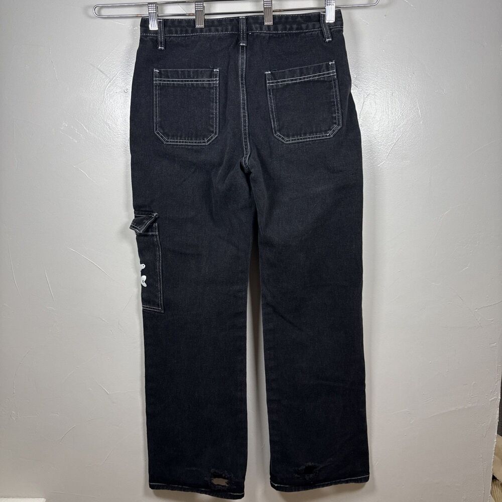 Romwe Grunge Punk Plus Letter & Skull Print Flap Pocket Side Cargo Pants Size 6 - Picture 3 of 12